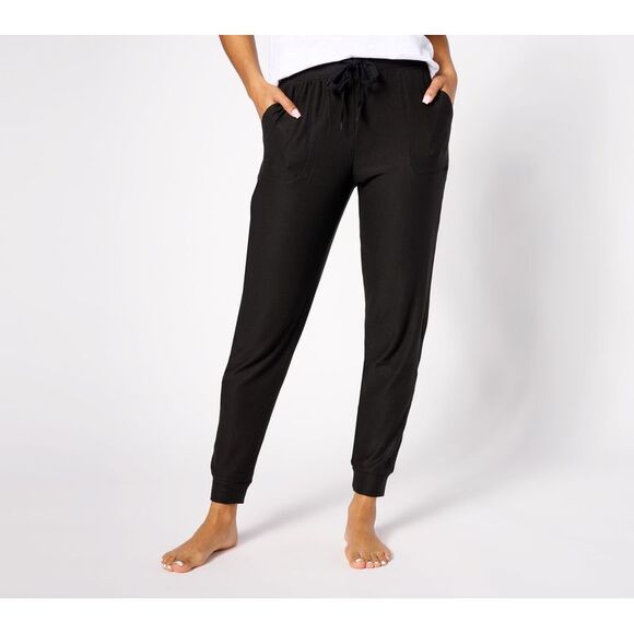 Cuddl Duds Women's Pants Sz M Regular Cozy Jersey Fleece Jogger Black A461692 - Picture 1 of 4